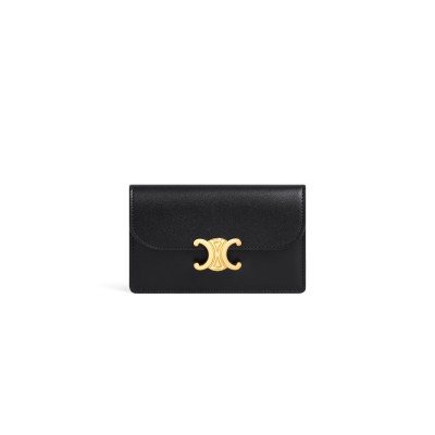 CEINE LONG CARD HOLDER WITH FLAP TRIOMPHE IN SHINY CALFSKIN 10P073DPV.38NO (13*8*1cm)